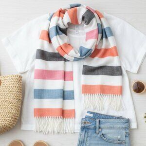 Gap Multi Color Striped Fringed Scarf